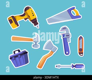 Work tools. sticky colored tools. vector collection items for workshop Stock Vector