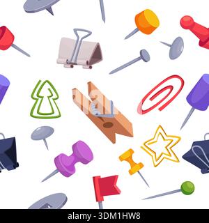 Office supplies. seamless pattern with pins and points for sticky paper Stock Vector