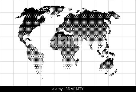 Pixelated world map showing continents in black dots. Stock Vector