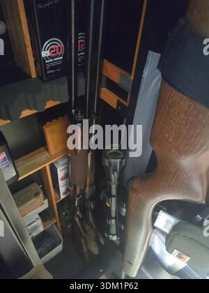 Safe for firearms. The inside of a gun cabinet. Safe storage of rifles ...