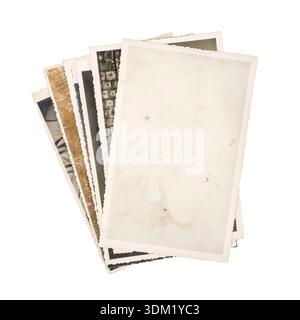 Stack of Old Photos Isolated on White Background Stock Photo