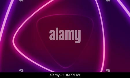 Abstract background with glowing neon light lines creating a dynamic triangular tunnel on a dark purple and pink gradient Stock Photo