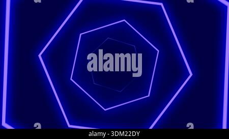 Illuminating blue and purple hexagon shapes creating a futuristic portal or wormhole effect, suitable for technology and data concepts Stock Photo