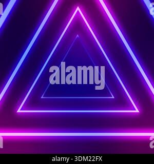 Abstract background with glowing blue neon light triangles forming a futuristic tunnel or portal effect Stock Photo