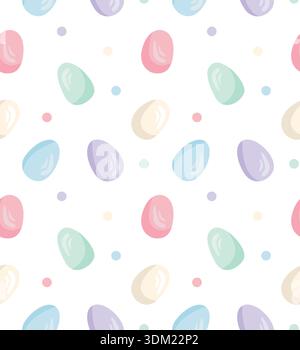 Easter colorful eggs and dots. Seamless vector pattern. Festive pattern with eggs. Suitable for prints, apparel, backgrounds, and other Easter-themed Stock Vector