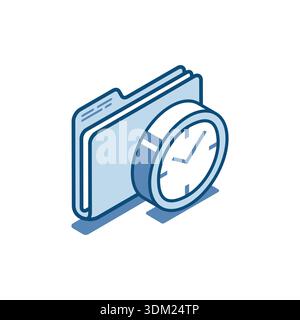 isometric vector linear icon folder and clock, in color on white background, temporary folder or time work Stock Vector