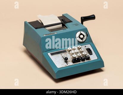 Pavia, Lombardy, Italy - Novembre 2, 2024: Olivetti Summa Prima 20, manual mechanical adding machine from 1960, at Ctrl+Alt Museum. It was designed to Stock Photo