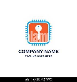 Modern Vector Logo Featuring A Microchip And Key Symbol For Digital Security And Technology Branding. Stock Vector
