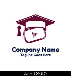 Online Video Course Platform Solution With Graduation Cap Education Technology E Learning Logo Stock Vector