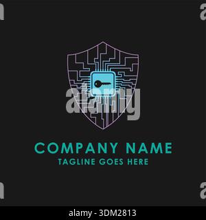 Cyber Security Logo Featuring Digital Circuit Board Shield With Key Symbolizing Technology Protection Solution Stock Vector
