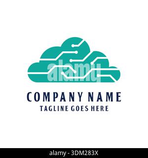 Modern Vector Logo Featuring A Cloud With Circuit Lines Representing Cloud Computing And Digital Technology. Stock Vector