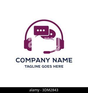 Customer Service And Support Logo With Headset Operator And Chat Bubbles For Helpdesk Solution Stock Vector