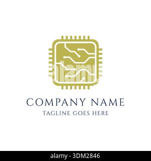 Modern Vector Logo Featuring An Abstract Microchip With Circuit Lines Representing Digital Technology And Innovation. Stock Vector