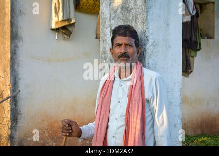 Portrait of indian farmer in rural village Stock Photo