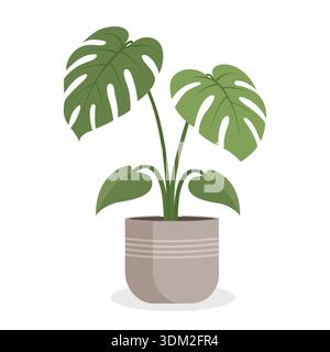 Potted Monstera Deliciosa Indoor Plant Vector Illustration for Modern Home Decor and Nature Concept Stock Vector