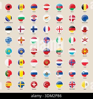 Set of European flags icon. European flags stickers Stock Vector