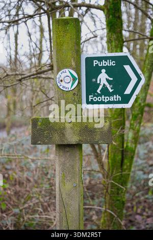 Public Footpath Wooden Signpost in Jumbles Country Park, Bolton, Lancashire, UK Stock Photo