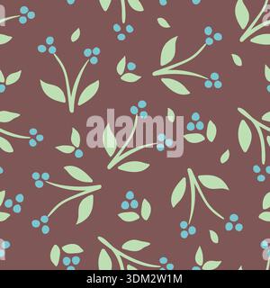 Hand-drawn tossed floral buds seamless vector pattern background. Simple scattered red green flowers on a light blue backdrop. Modern simple botanical Stock Vector