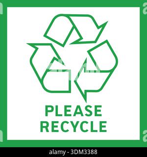 Green recycling symbol with please recycletext on white background ￼ Stock Vector