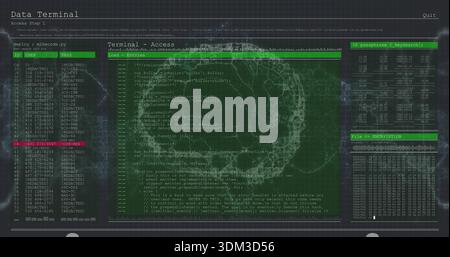 Displaying green code editor on widescreen, showing deploy:minecode Stock Photo