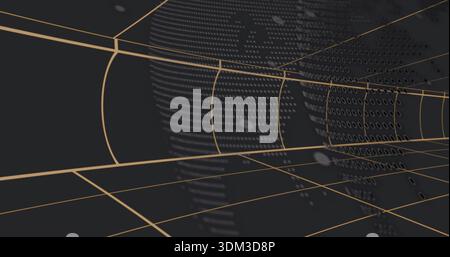 Receding stylized 3D tunnel corridor drawing eye toward right, with grid lines and dotted matrix Stock Photo