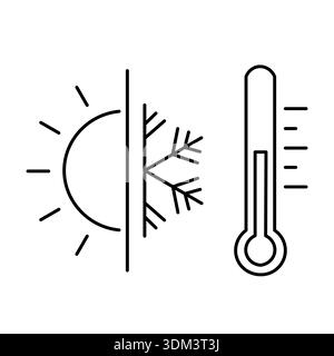 HVAC System Climate Control Icon with Sun Snowflake and Thermometer. Editable Stroke. Stock Vector
