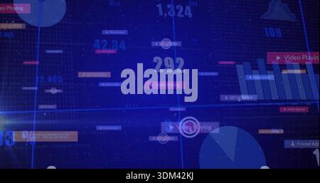 Displaying centered numeric readout '292' pulsing on data dashboard, with playback badge, reticle Stock Photo