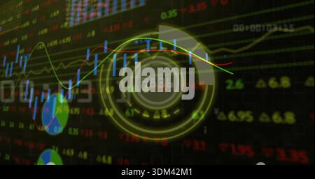Displaying glowing HUD gauge in trading terminal, showing 98 Stock Photo