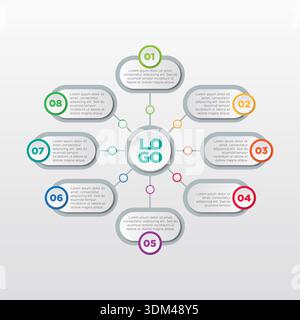 Web Infographic template, parameters, process diagram, presentation, process layout, flow chart. Vector illustration 8 steps. Stock Vector