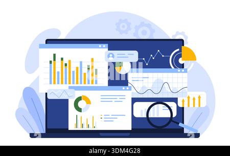 Digital marketing analytics dashboard concept featuring performance graphs, conversion metrics, and campaign insights for strategic decision-making vector illustration Stock Vector