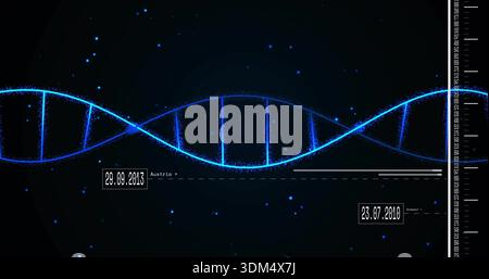 Glowing double-helix waveform pulsing across dark canvas, linking 29 Stock Photo