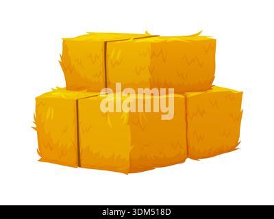 Cartoon stacked hay cubes, square golden yellow bales. Isolated vector neatly arranged straw blocks symbolize harvest, agriculture, rural life, autumn decorations or countryside outdoor storage Stock Vector