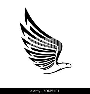 Eagle or hawk bird icon for business or company corporate symbol, vector falcon with wings. Flying eagle or hawk in creative simple minimal line design for company label, brand or corporation badge Stock Vector