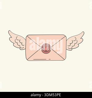 Vintage Enclosed Love Letter with Angel Wings and Heart Wax Seal Stock Vector