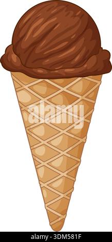Vector illustration of a chocolate ice cream scoop on a waffle cone with white background Stock Vector