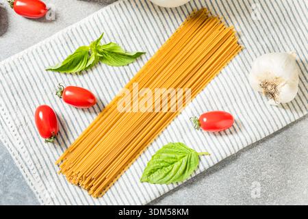 Dry Organic Whole Wheat Spaghetti Pasta Ready to Cook Stock Photo