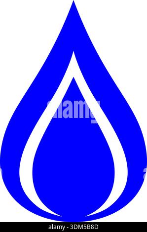 Minimalist Vector Illustration of a Blue Stylized Water Drop or Gas Flame Icon with Clean White Internal Contours Stock Vector