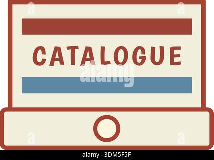 Device screen style icon with catalogue text and a small circular button element Stock Vector