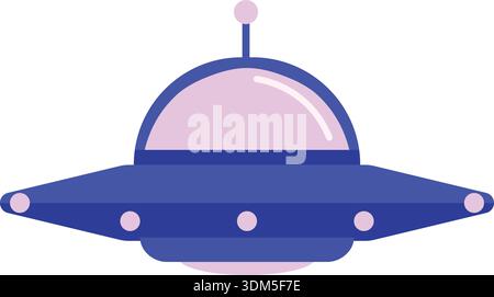 Flat illustration of a purple flying saucer with a domed top and small lights Stock Vector