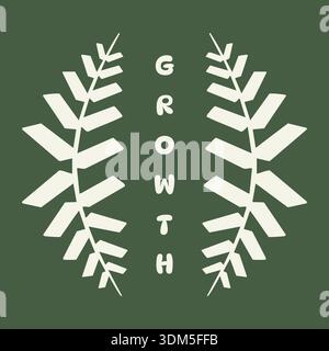 Green badge with a leafy wreath and the word growth set vertically in the center Stock Vector