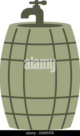 Flat illustration of a green barrel shaped container with a small spout on top Stock Vector