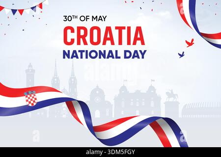Croatia Flag Waving On Skyline Background. National Day Concept Design Vector Illustration. Stock Vector
