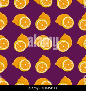 lemon slices seamless pattern on purple background Vector Stock Vector