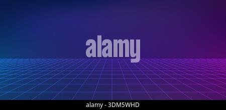 Neon AI pixel gradient bg. Blue, pink and purple gradient background. Abstract digital texture with line grid room. Vibrant cyber futuristic texture Stock Vector