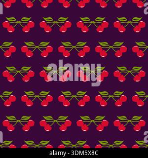 cherry fruit abstract vintage vector seamless repeat pattern Stock Vector