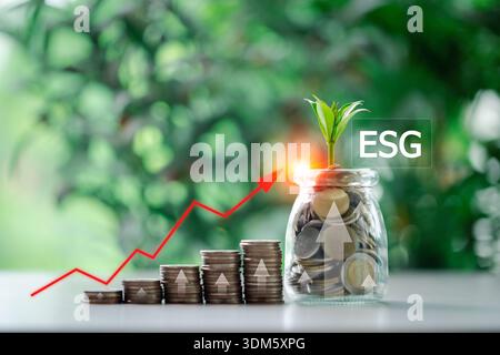ESG principles guide carbon-conscious financial investments, driving economy toward sustainable energy and eco-friendly business practices in changing Stock Photo