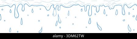 Water splashes, puddles and drops, seamless border. Vector illustration. Waves and puddles isolated on a white background. Concept of summer, water Th Stock Vector