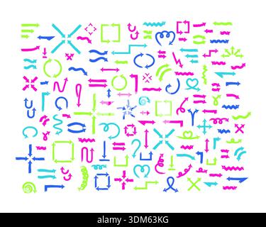 Multicolor bold thick stroke arrow set Stock Vector