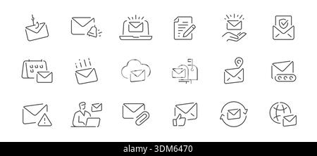 Email and mail line icons set for web, ui, business communication, notifications Stock Vector