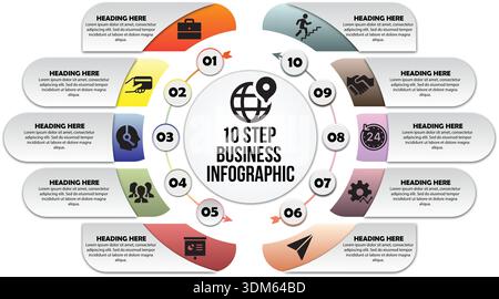 10 Step Business Infographic Template for Process Visualization Stock Vector